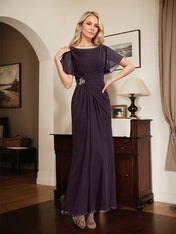 A-line Scoop Ankle-Length Chiffon Mother of the Bride Dress With Beading Pleated