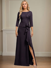 Sheath/Column Scoop Floor-Length Stretch Crepe Dress With Cascading Ruffles Appliques