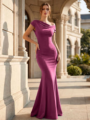 Black One Shoulder Maxi Dresses with Pleat Mermaid Formal Dress