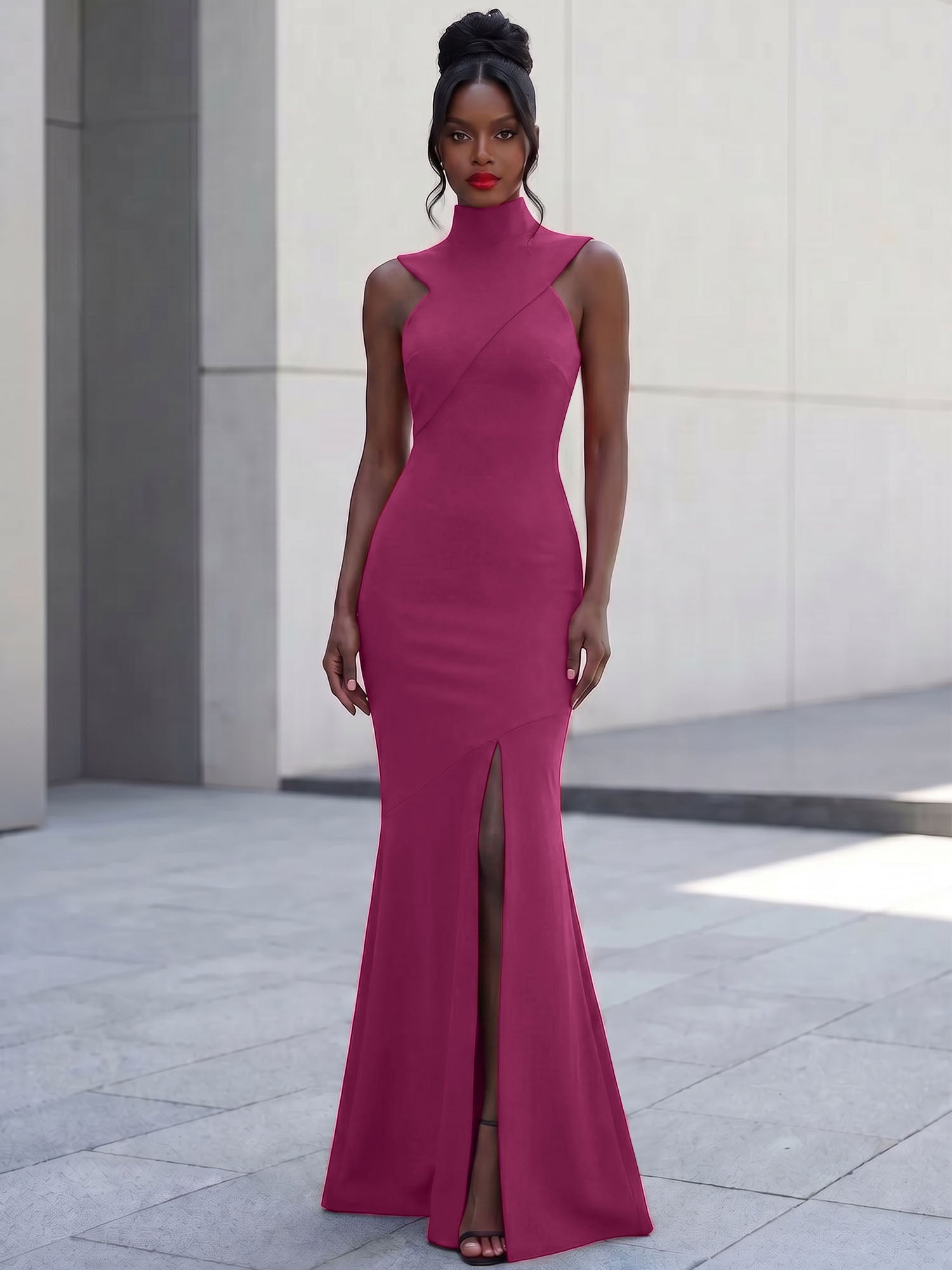 High-Neck Cross-Bodice Sleeveless Maxi Dress