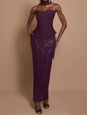 Off-Shoulder Bandage Top & Sequin Midi Skirt Set