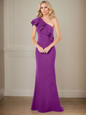 A-line One Shoulder Floor-Length Chiffon Mother of the Bride Dress With Ruffles