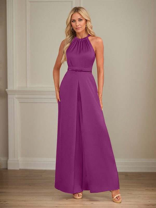 Jumpsuits Halter Floor-Length Satin Wedding Dress
