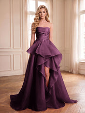 Formal Evening Tiered Dress Pink Strapless Maxi Gown