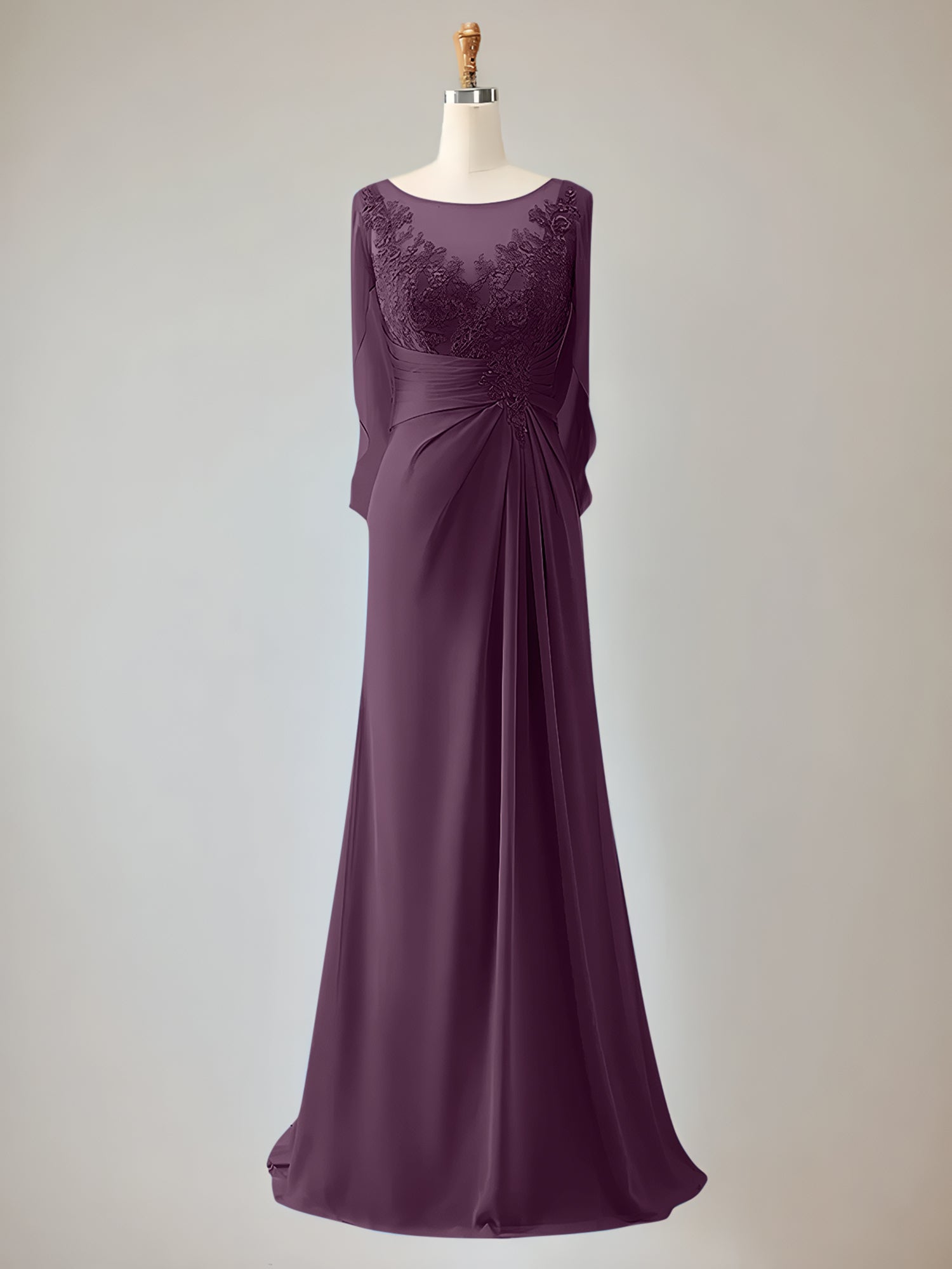 2 Sleeve Chiffon Mother of the Bride Dress With Beadings