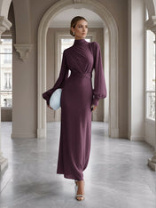 Ice Blue High-Neck Bishop Sleeve Gown Foraml Evening Dress