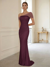 Sophisticated Blush Pink Asymmetrical Ruched Maxi Dress Evening Gown