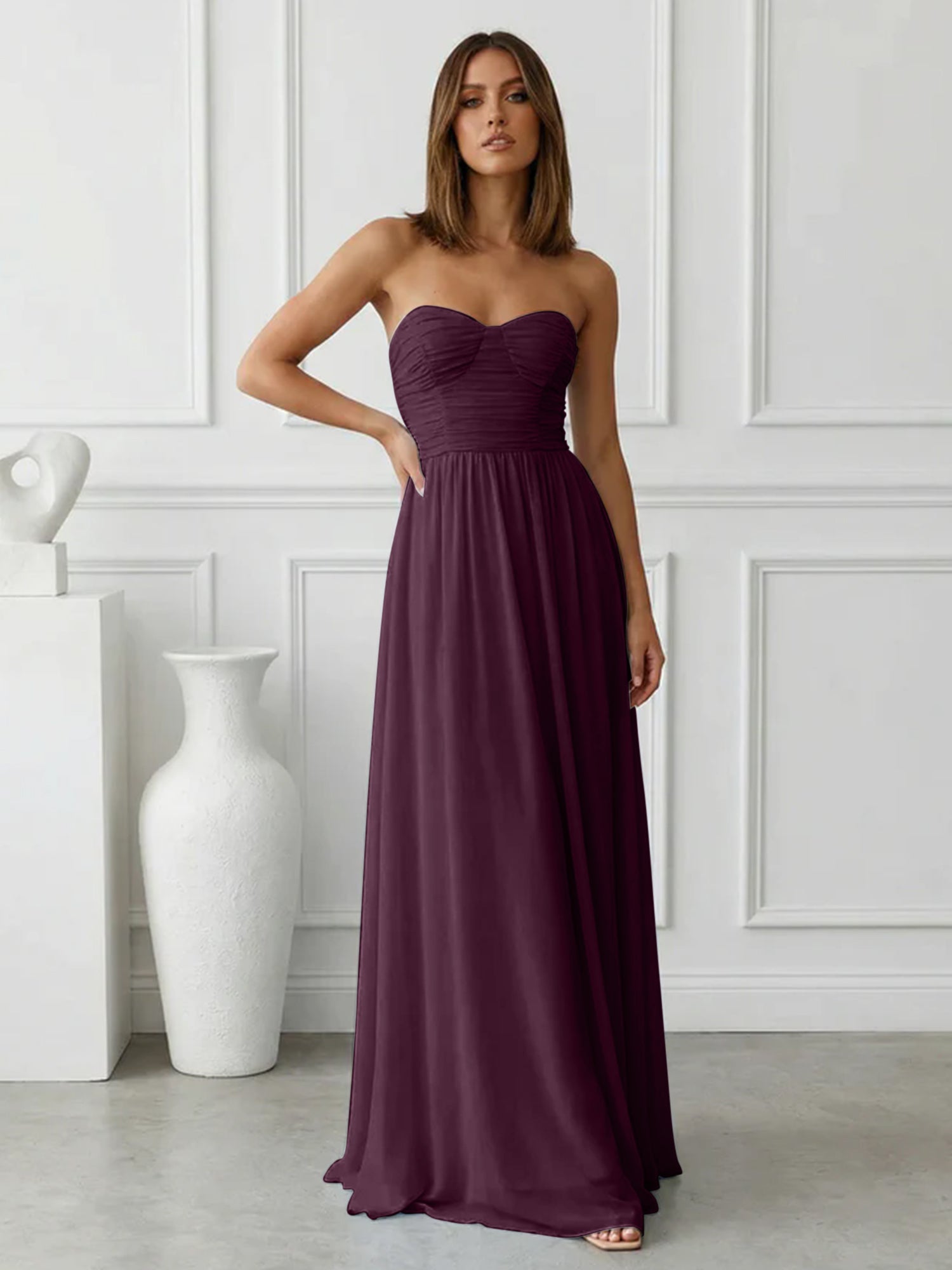 Light Blue Sweetheart Chiffon A Line Maxi Dress with Pleat