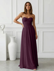 Light Blue Sweetheart Chiffon A Line Maxi Dress with Pleat