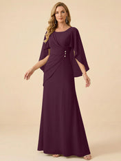 Sage Green Chiffon Beaded Mother of the Bride Dress with Cape Sleeves