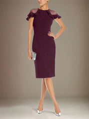Sheath/Column Stretch Crepe Scoop Short Sleeves Knee Length Dress