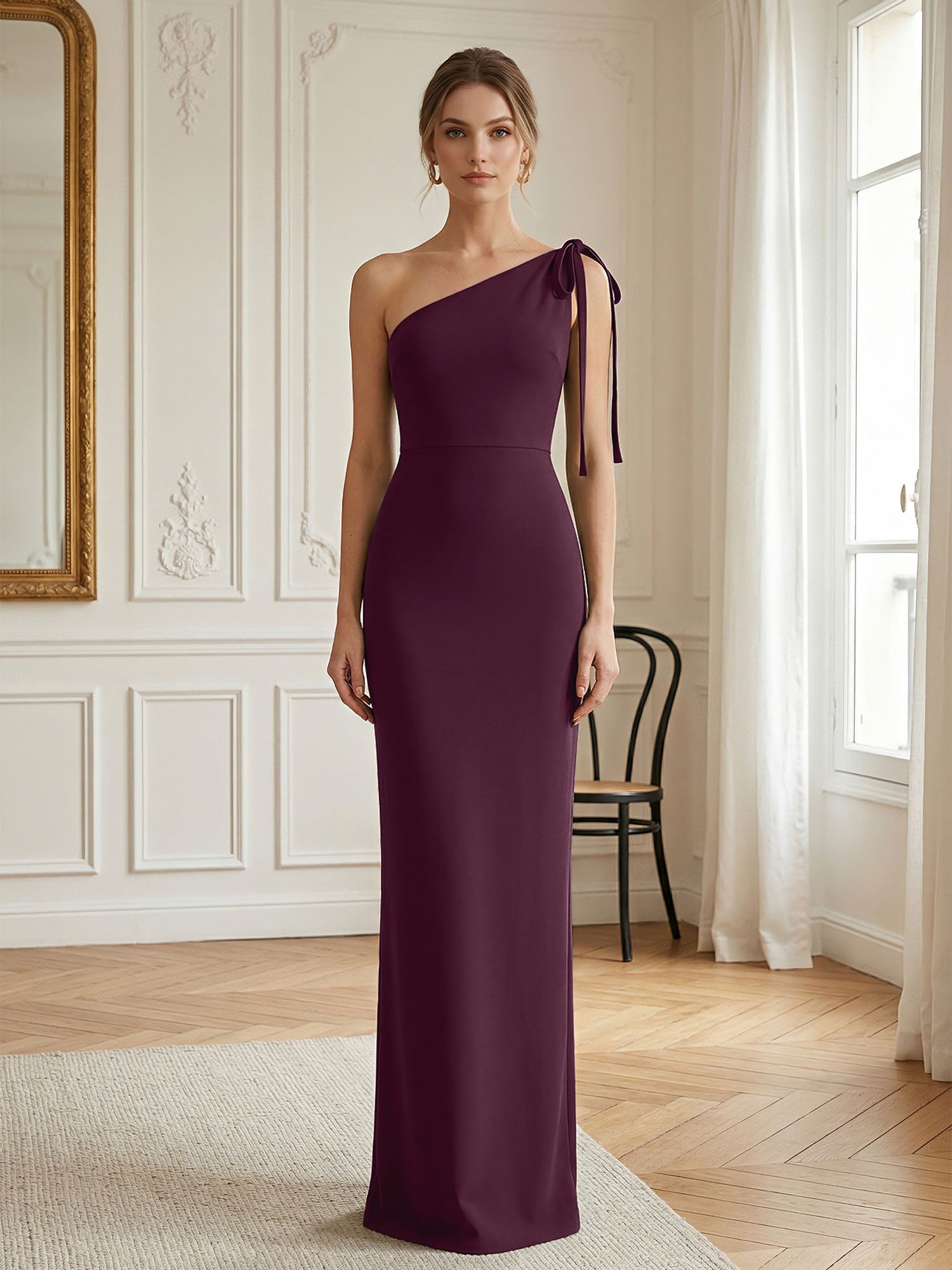 Green Formal Evening Dress Sheath One Shoulder Sleeveless Maxi Dress Gown