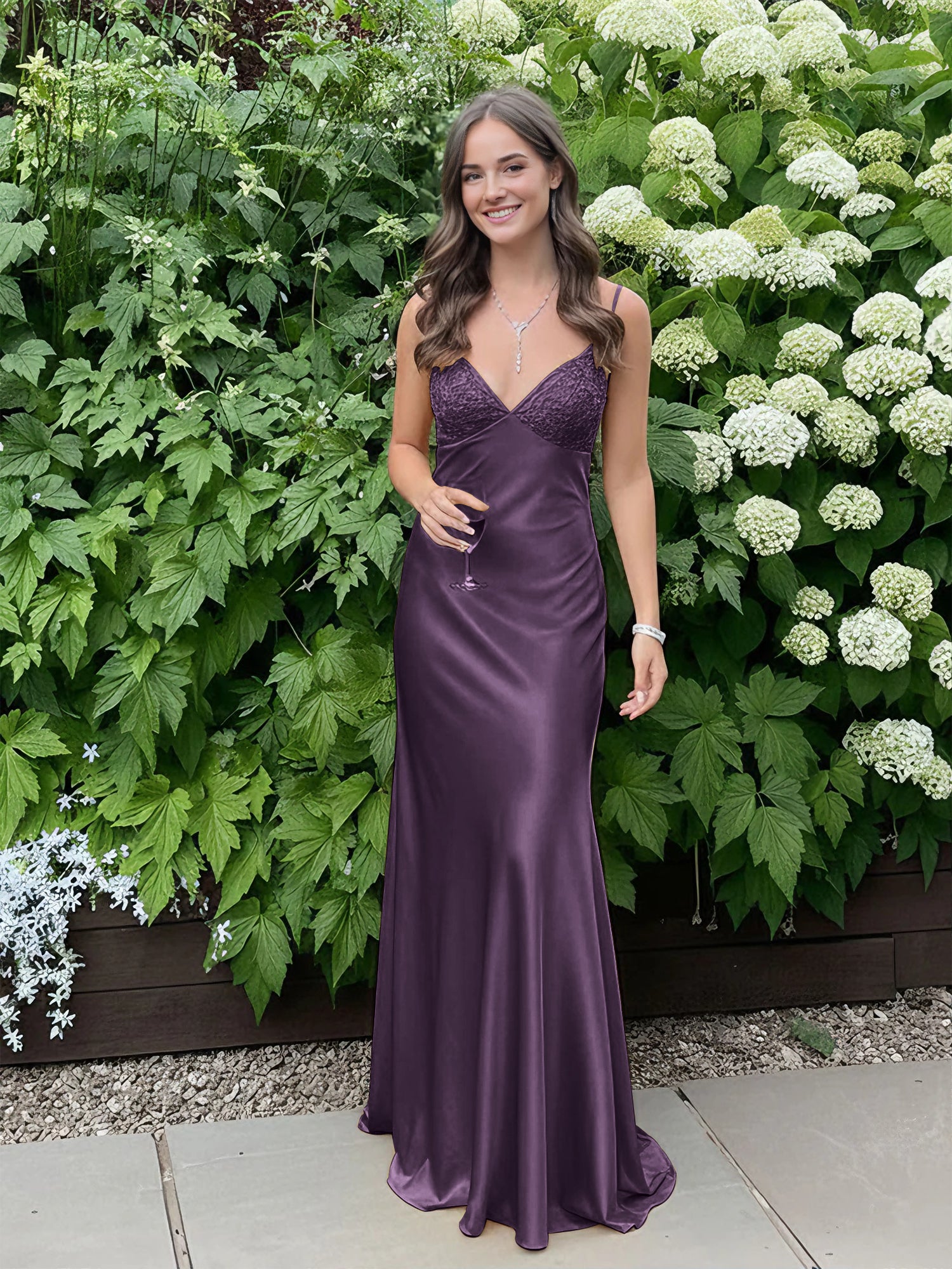 Blue A Line V-neck Beaded Back Tie Long Prom Dress