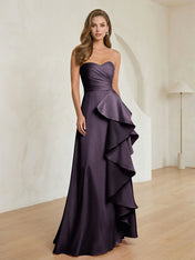 Formal Evening Dress Blush Strapless Ruffle Maxi Dress Gown