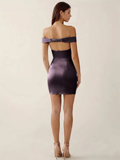 Off-The-Shoulder Ruched Satin Mini Homecoming Dress