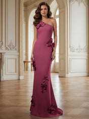 Cream One-Shoulder Prom Dress with Sculptural 3D Floral Appliqués