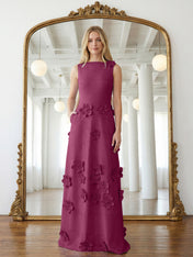 Lavender Boat Neck Formal Gown with Cascading 3D Flowers