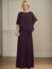 Sheath/Column Scoop Floor-Length Chiffon Lace Mother of the Bride Dress With Sequins Beading