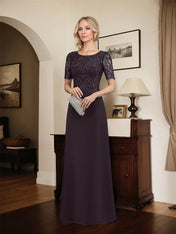 A-line Scoop Floor-Length Lace Chiffon Mother of the Bride Dress With Sequins