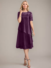 A-Line Scoop Knee-Length Mother of the Bride Dress With Applique & Sequins