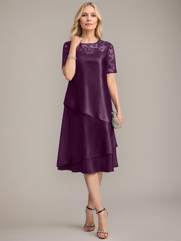 A-Line Scoop Knee-Length Mother of the Bride Dress With Applique & Sequins
