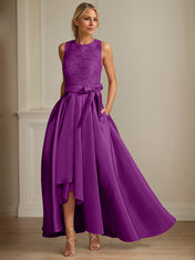 A-Line/Princess Jewel Neck Sleeveless Mother Of The Bride Dresses With Pleats Lace