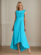 Champagne A-Line Scoop Lace Chiffon Dress