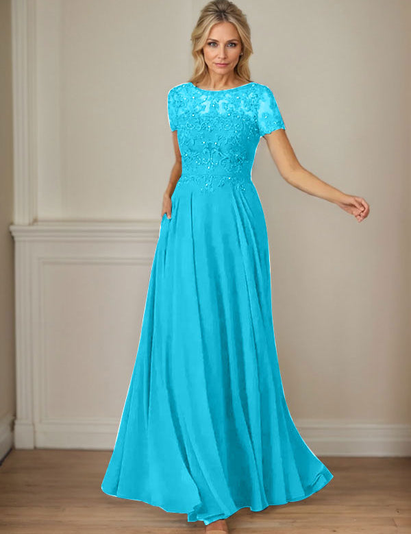 Dark Navy A-Line Boatneck Sequins Chiffon Dress