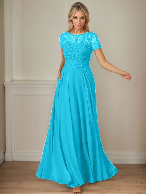 Dark Navy A-Line Boatneck Sequins Chiffon Dress