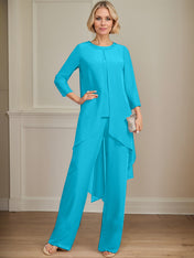 Separates Jumpsuit/Pantsuit Scoop Floor-Length Chiffon Mother of the Bride Dress With Sequins Beading