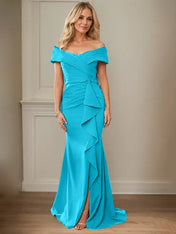 Sheath/Column V-Neck Illusion Floor-Length Lace Chiffon Mother of the Bride Dress With Pleated Sequins
