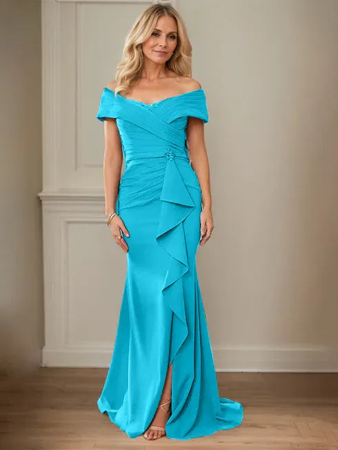 Column V-Neck Illusion Floor-Length Lace Chiffon Mother of the Bride Dress With Pleated Sequins