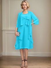 A-line Scoop Knee-Length Chiffon Mother of the Bride Dress With Beading