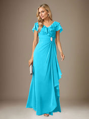 Stormy A-Line V-Neck Ruched Chiffon Dress
