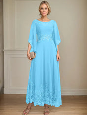A-line Scoop Illusion Ankle-Length Lace Chiffon Mother of the Bride Dress With Sequins