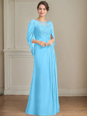 A-Line/Princess Scoop Floor-Length Mother of the Bride Dresses with Pleated & Sequins