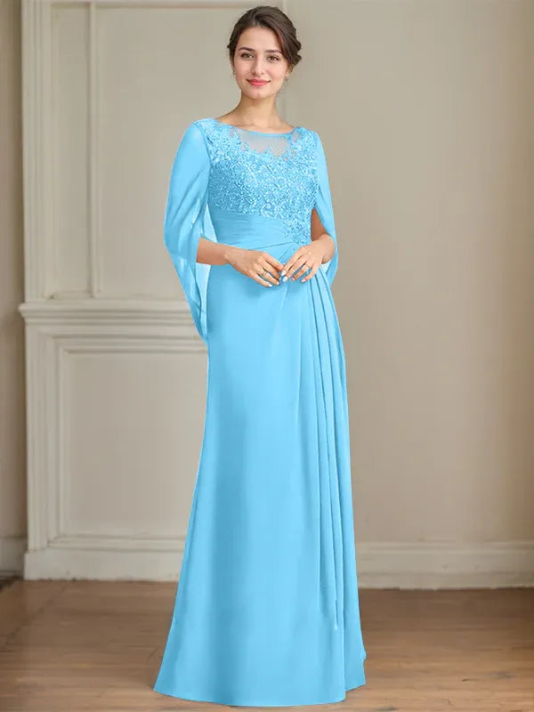 Princess Scoop Floor-Length Mother of the Bride Dresses with Pleated & Sequins