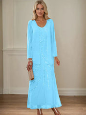 Sheath/Column V-Neck Ankle-Length Mother of the Bride Dresses with Jacket & Sequins