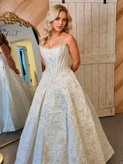 A Line Prom Dresses 3D Floral Strapless Evening Party Dresses with Bead