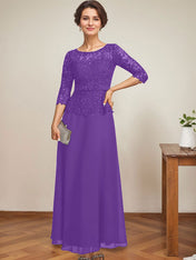 A-line Scoop Illusion Ankle-Length Chiffon Lace Mother of the Bride Dress With Rhinestone Beading