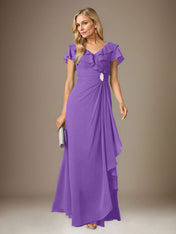 Stormy A-Line V-Neck Ruched Chiffon Dress