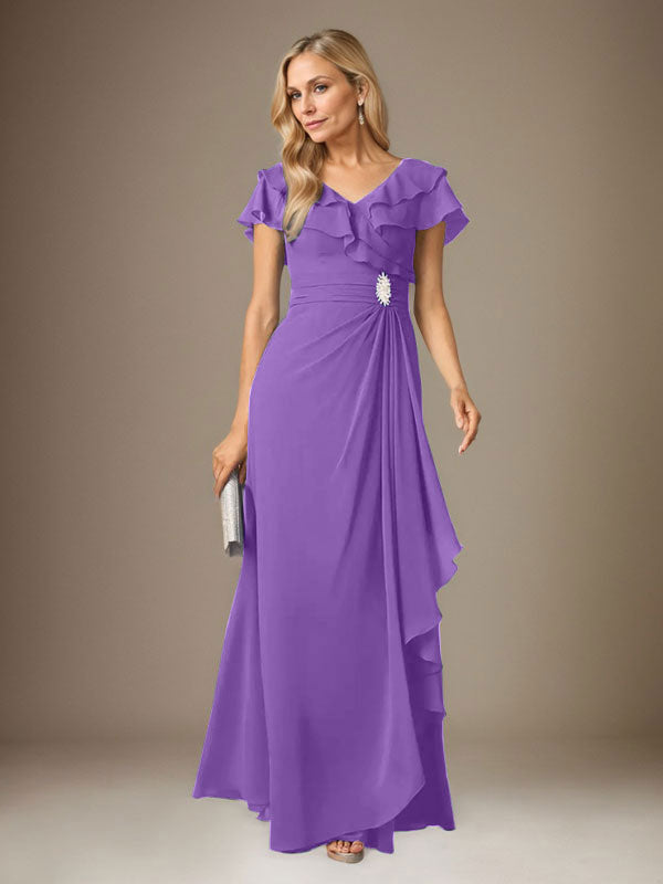 Stormy A-Line V-Neck Ruched Chiffon Dress