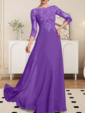 A-line Scoop Floor-Length Lace Chiffon Mother of the Bride Dress With Sequins