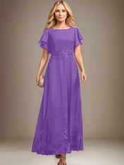 A-line Scoop Ankle-Length Lace Chiffon Mother of the Bride Dress With Sequins
