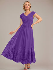 A-line V-Neck Ankle-Length Chiffon Mother of the Bride Dress With Applique Sequins