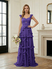 Ethereal Sky Blue Tiered Ruffle Chiffon Maxi Dress Gown