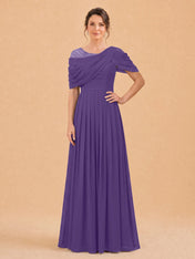 One-Shoulder Cape Overlay Chiffon Mother of the Bride Dress