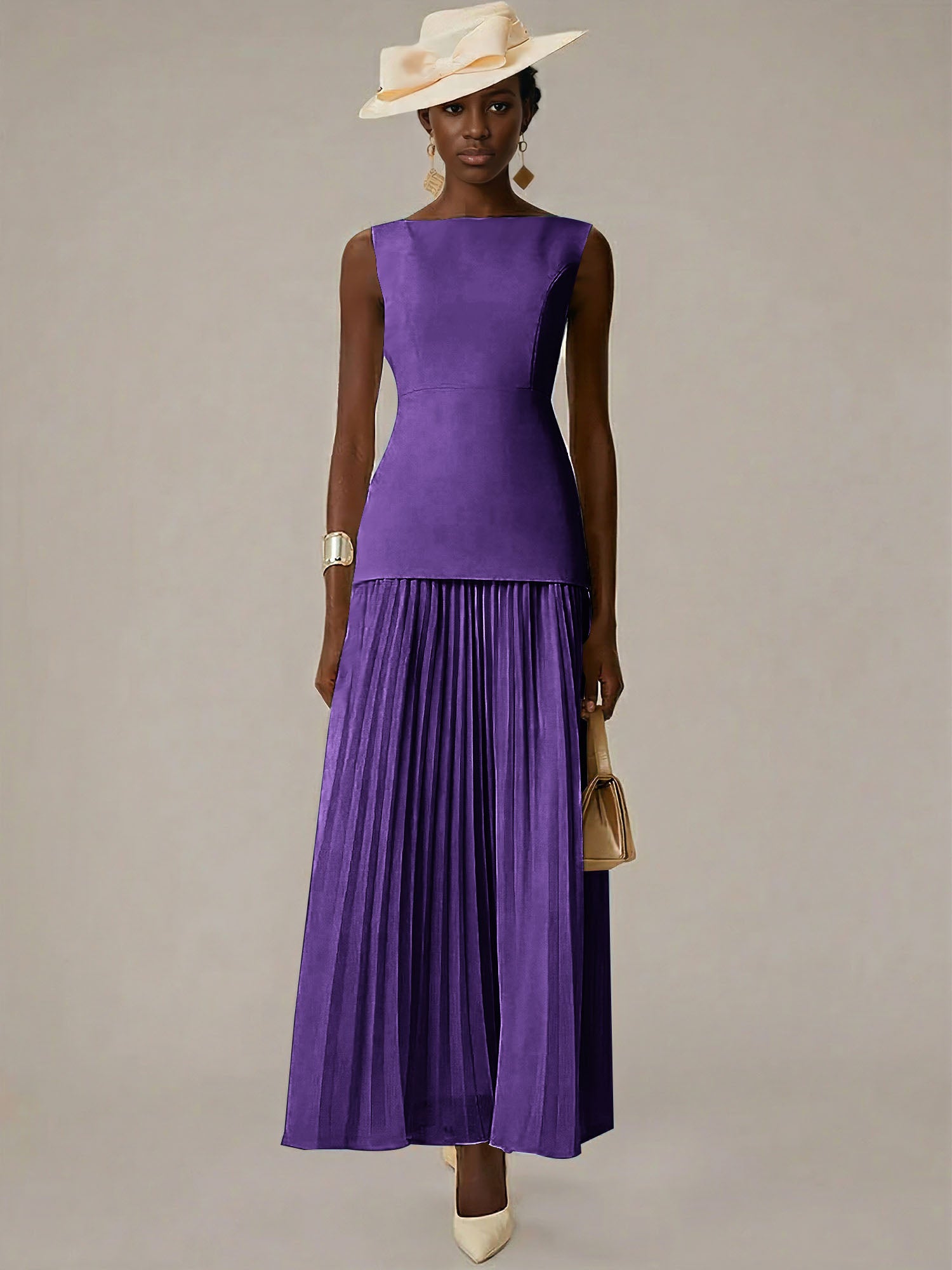 White A Line Chiffon Round Neck Sleeveless Floor Length Dresses