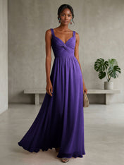 Elegant Soft Blush Twist-Front Chiffon Maxi Gown