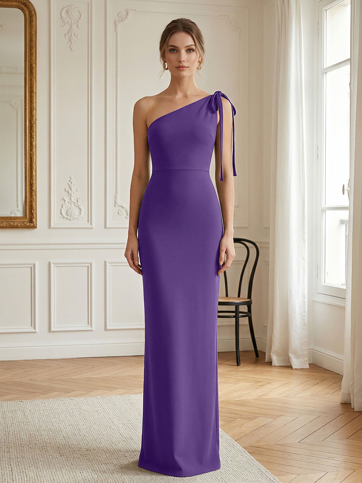 Green Formal Evening Dress Sheath One Shoulder Sleeveless Maxi Dress Gown